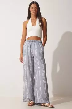 Женские серые брюки-палаццо из вискозы с рисунком Happiness stanbul, серый