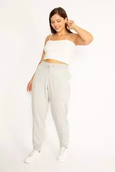 Женские серые спортивные брюки большого размера с карманами и вышивкой в рубчик на талии, эластичной резинкой на талии и шнуровкой 65n31257 ans, серый