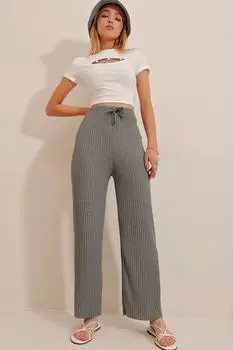 Женские серые свободные брюки на шнуровке Trend Alaat Stili, серый