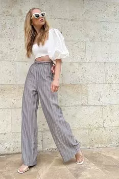 Женские серые тканые брюки в широкую полоску ALC-X4362 Trend Alaat Stili, серый