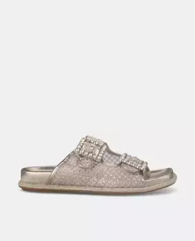 Женские сетчатые блестящие сандалии на плоской подошве Alma en Pena, коричневый