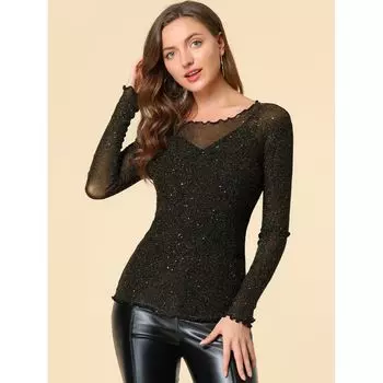 Женские сетчатые топы с длинным рукавом на День святого Валентина, рубашка на бретельках с бретельками для вечеринок ALLEGRA K