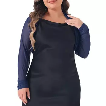 Женские сетчатые укороченные кардиганы больших размеров с длинными рукавами и открытой передней частью, болеро, топ с плечами Agnes Orinda, цвет Navy Blue