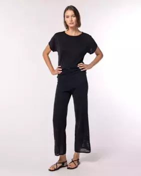 Женские широкие ажурные трикотажные брюки Naulover, черный