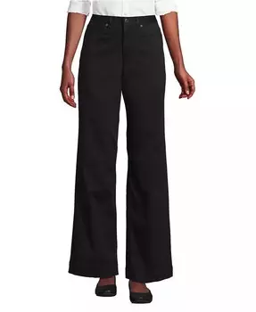 Женские широкие брюки-чиносы с высокой посадкой и 5 карманами Lands' End, черный