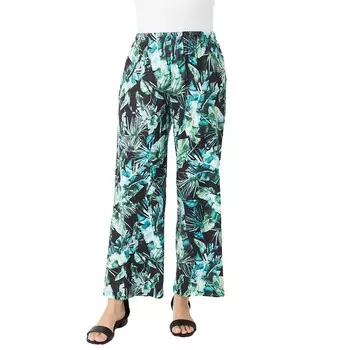 Женские широкие брюки из ультрагладкой ткани Roaman's больших размеров, цвет Tropical Leaves
