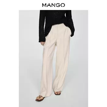 Женские широкие брюки Mango плиссированные широкие, светло-бежевый