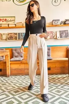 Женские широкие брюки с эффектом шерсти с каменной строчкой Olalook, бежевый