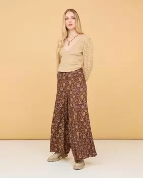 Женские широкие брюки с цветочным принтом Nud, коричневый