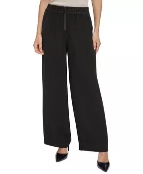 Женские широкие брюки с молнией спереди и складками на талии DKNY, черный