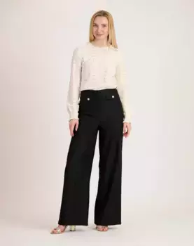 Женские широкие брюки с накладными карманами с клапанами и пуговицей Naf Naf, черный