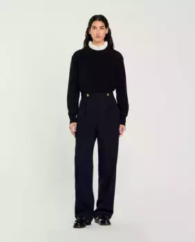 Женские широкие брюки с отворотом по низу Sandro, черный