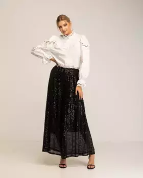 Женские широкие брюки с пайетками и эластичным поясом Tantra, чёрный