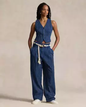 Женские широкие брюки с полосатым принтом Polo Ralph Lauren, темно-синий