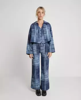 Женские широкие брюки с принтом и боковыми карманами Nalle, тёмно-синий