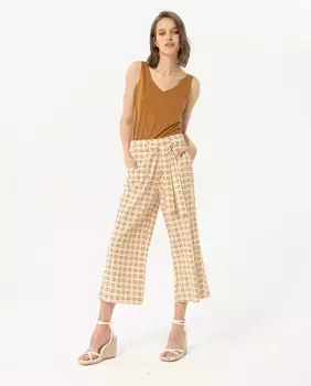 Женские широкие брюки с принтом и поясом Surkana, бежевый