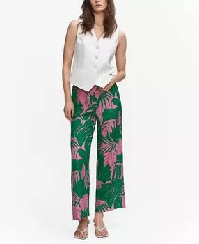 Женские широкие брюки с принтом MANGO, зеленый