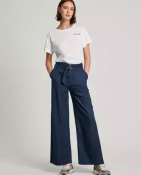 Женские широкие брюки с ремнем с двойной пряжкой Pepe Jeans, темно-синий