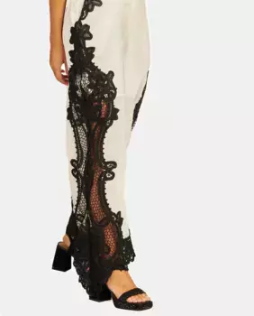 Женские широкие брюки с вышивкой по бокам Alma en Pena, черный