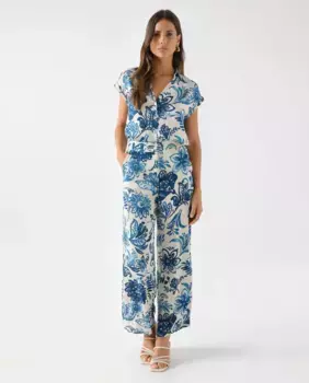 Женские широкие брюки с завышенной талией и цветочным принтом Salsa Jeans, синий