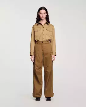 Женские широкие брюки с завышенной талией и карманами-карго Sandro, цвет Camel