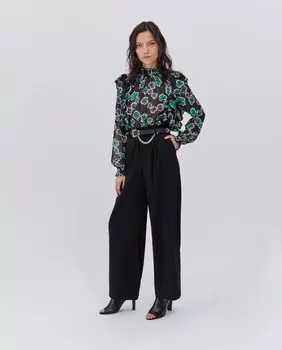 Женские широкие брюки с завышенной талией и поясом IKKS, черный