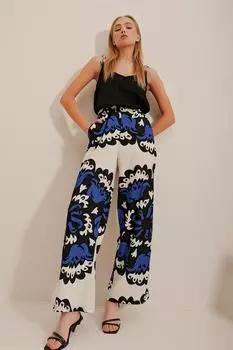 Женские широкие брюки Saks с рисунком и двойными карманами Trend Alaat Stili, темно-синий