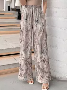 Женские широкие брюки, широкие, длинные, с эластичным поясом с мраморным узором Dazy, мультиколор