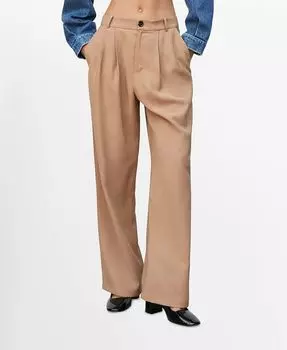 Женские широкие брюки со складками MANGO, цвет Beige