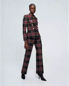 Женские широкие брюки средней посадки с принтом «тартан» Georges Rech Pars, темно-синий