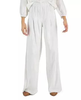 Женские широкие льняные брюки с высокой посадкой и складками, созданные для macy's INC International Concepts, белый