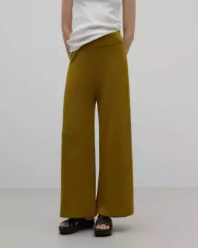 Женские широкие льняные трикотажные брюки с однотонным принтом Adolfo Dominguez, зеленый