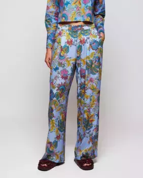 Женские широкие струящиеся брюки с цветочным принтом Mirto, синий