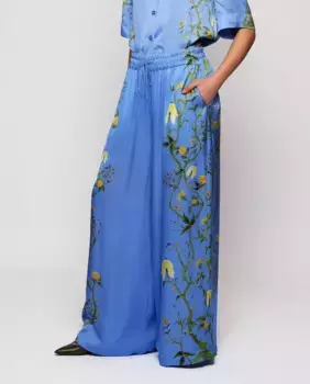Женские широкие струящиеся брюки с цветочным принтом Mirto, синий