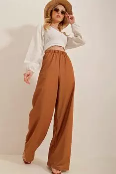 Женские широкие тканые брюки цвета корицы ALC-X4354 Trend Alaat Stili, коричневый