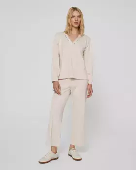 Женские широкие трикотажные брюки со средней посадкой Paz Torras, бежевый