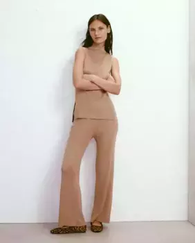 Женские широкие трикотажные брюки в рубчик Easy Wear, коричневый