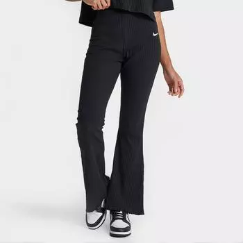 Женские широкие трикотажные брюки в рубчик с высокой талией Nike Sportswear, черный