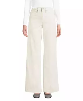 Женские широкие вельветовые брюки с высокой посадкой Lands' End, слоновая кость/кремовый