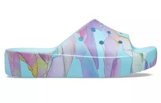 Шлепанцы и сланцы Crocs Classic Platform Palm Print Slide 'Blue Multi-Color' Women's