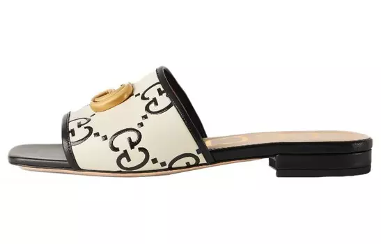 Женские шлепанцы Gucci с логотипами, черно-белый