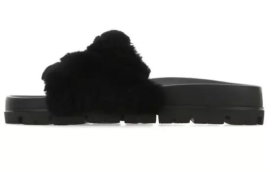 Женские шлепанцы из овчины «Черные» Prada