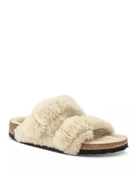 Женские шлепанцы из овчины с большой пряжкой Arizona Birkenstock, цвет Ivory/Cream
