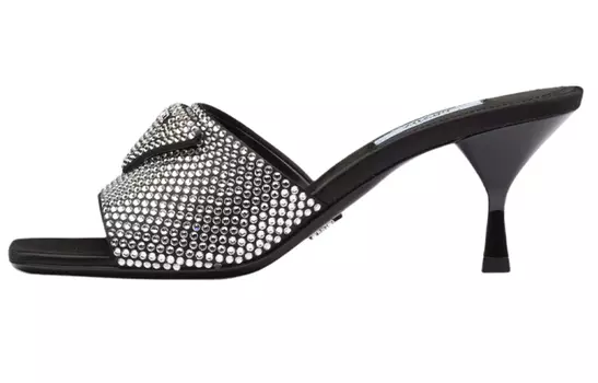 Шлепанцы женские Prada Crystal Heeled, черный