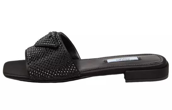 Шлепанцы женские Prada Logo-plaque Crystal-embellished, черный