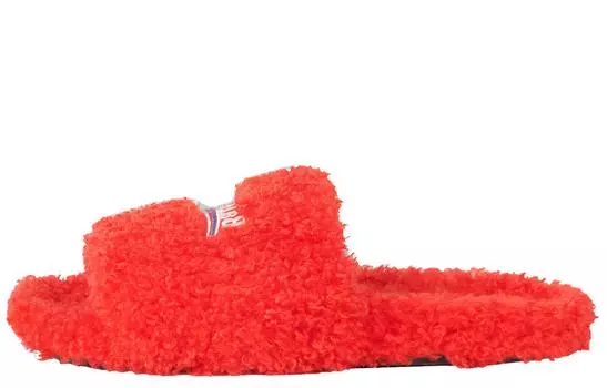 Шлепанцы женские Balenciaga с мехом, красный