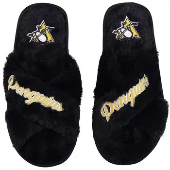 Женские шлепанцы с перекрестными шлепанцами FOCO Pittsburgh Penguins с надписью