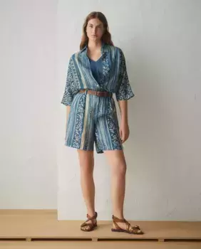 Женские шорты-бермуды из 100% льна с принтом Lloyd's, синий