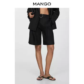 Женские шорты-бермуды Mango льняные, черный