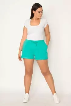 Женские шорты большого размера с зелеными кружевами и карманами на талии 65n26869 ans, зеленый